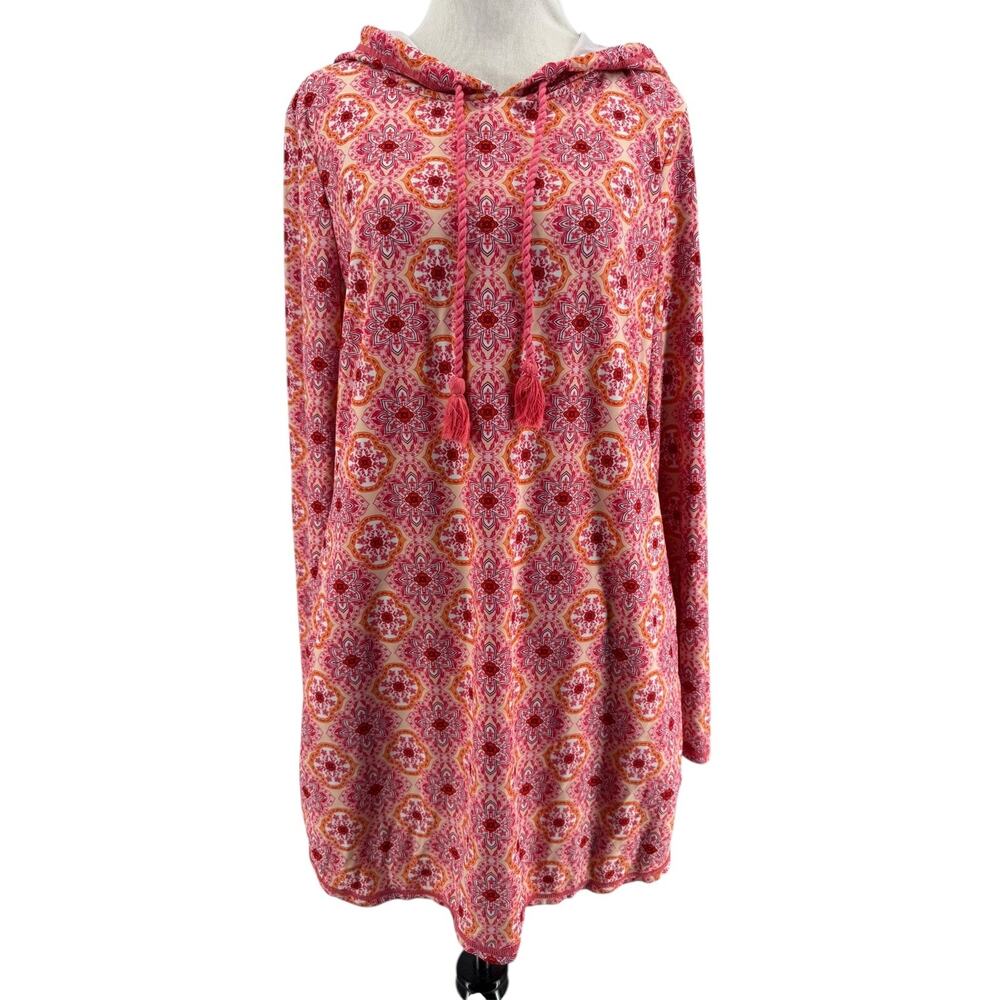 Aqua Et Sol Women's Long Sleeve‎ Hooded Swim Tunic Cover-Up Dress Medium